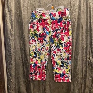 Wide waistband full on stretchy capris bright floral pattern
